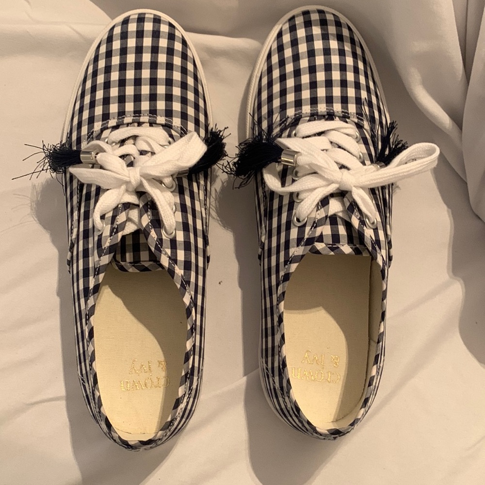 Crown & Ivy Navy Blue & White Gingham Riley Sneaker